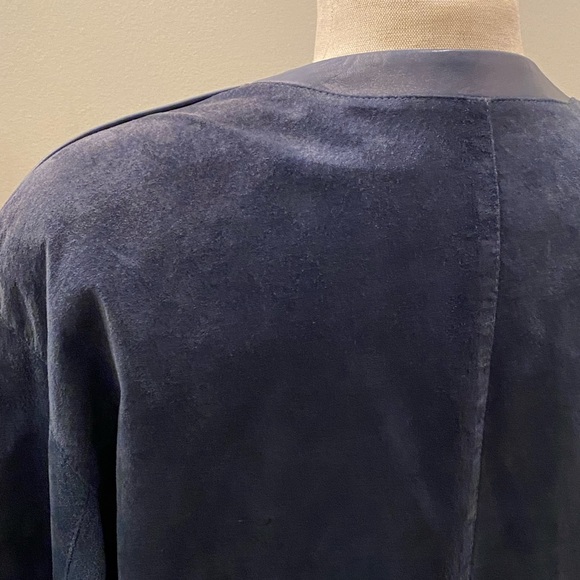 Friitala Womens Blue Suede Cardigan w Blue Leather Trim / Size 10 - Picture 6 of 16